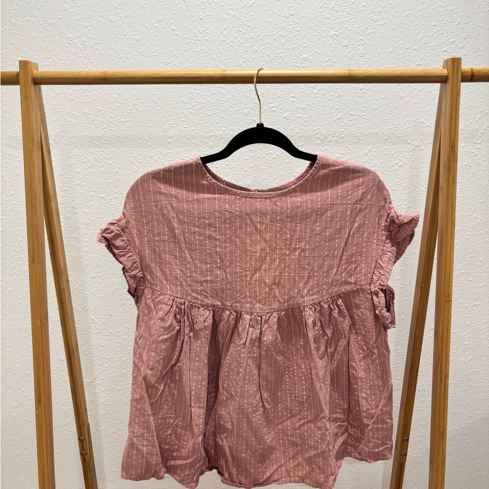 Altar'd State Dusty Pink Ruffled shirt